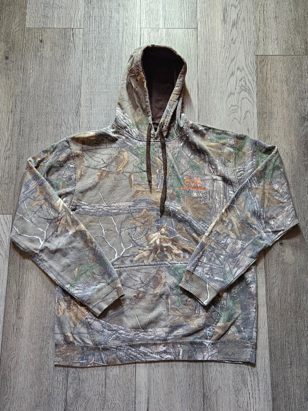 Realtree Xtra Camo Pullover Hoodie Mens Large Orange Antler Logo Sweatshirt L